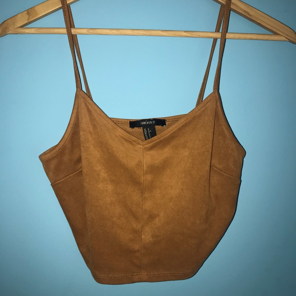Brown suede spaghetti crop top
